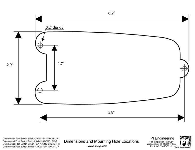 X-keys XK-24 Dimensioned Drawing